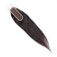 100% Human Hair 2X6 Part Brazilian Lace Closure Straight Knots with Baby Hair (Black) (16 Inches)