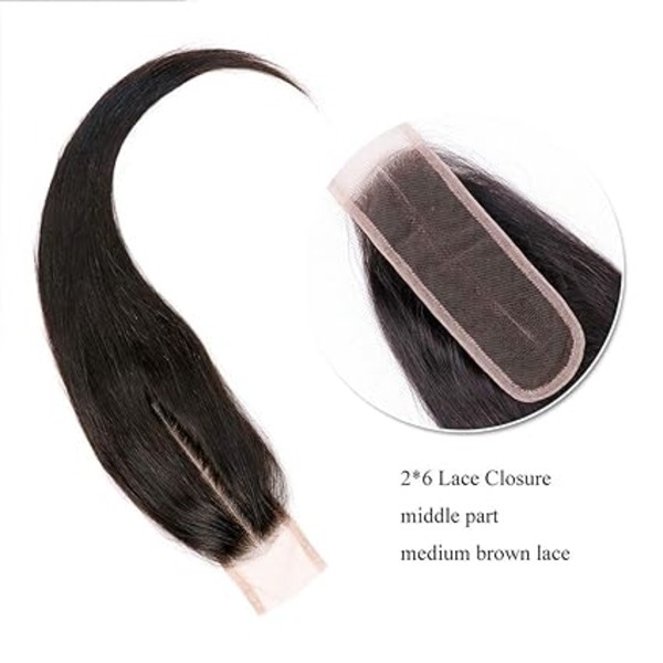 2x6 Closure Sew In Side Part straight hair with T-Part HD Lace Indian Human Hair