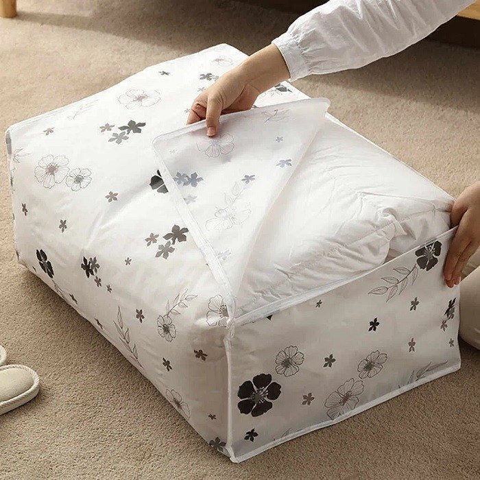 Blanket Storage Bag - Pvc Material, 15 Kg Capacity, Classic White Color - Zipper Top Closure, Versatile For Blankets & Household Items