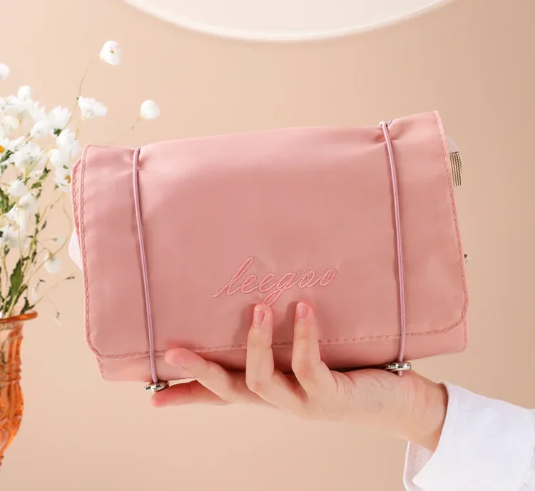4 In 1 Hanging Travel Toiletry Bag - Polyester, Different Size Compartments, Lovely Pink Color | Zipper Top Closure, Convenient Handle For Hanging