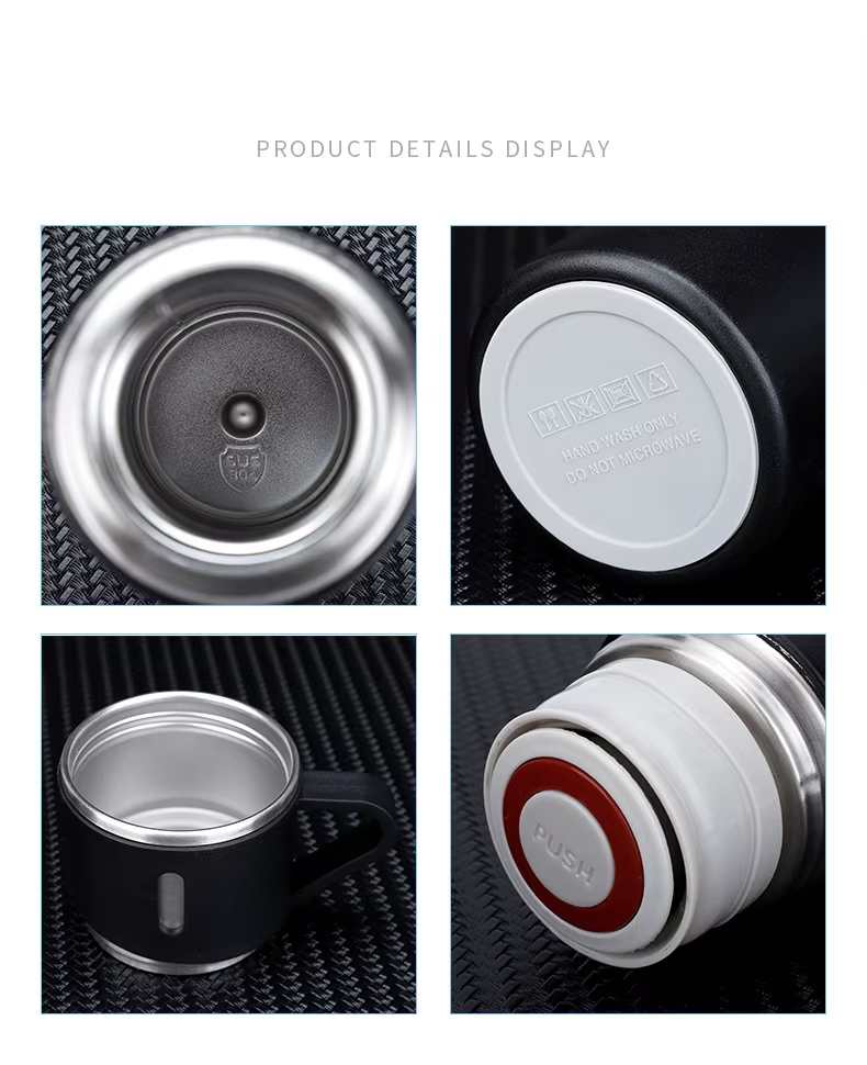Vacuum Flask With 2 Cups Gift Set - Stainless Steel, 500ml, Matte Black | Durable, Sustainable, Bohemian Design With 6-12 Hour Thermal Insulation