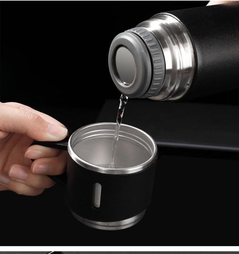 Vacuum Flask With 2 Cups Gift Set - Stainless Steel, 500ml, Matte Black | Durable, Sustainable, Bohemian Design With 6-12 Hour Thermal Insulation