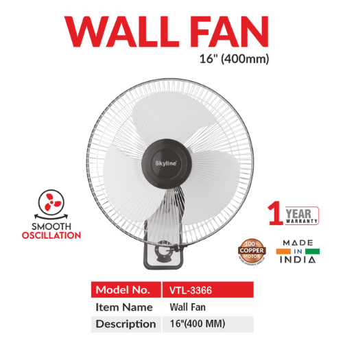 Skyline Wall Fan, Adjustable Tilt & Oscillation