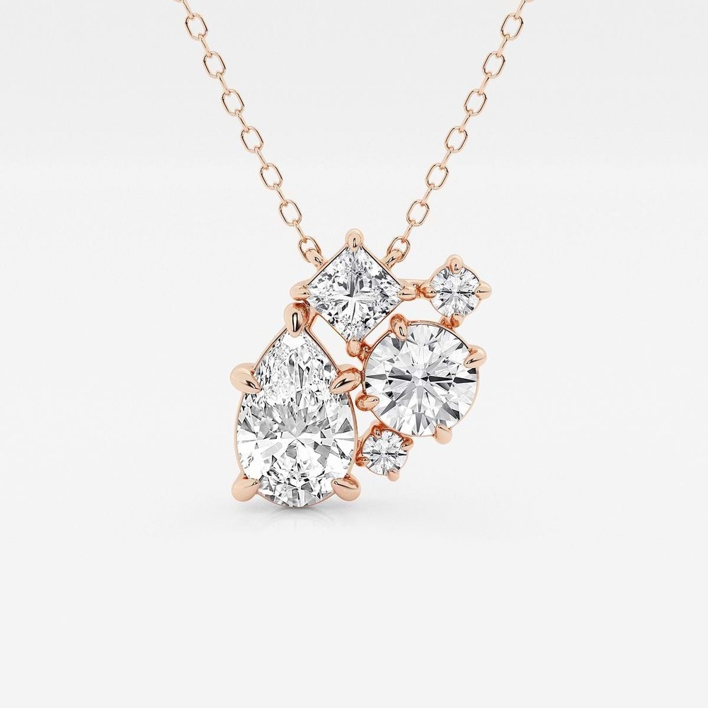 Multi-Shaped Lab Grown Diamond Cluster Pendant in 14K Rose Gold