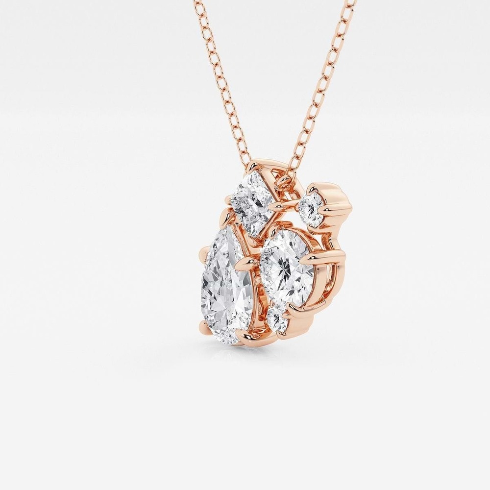 Multi-shaped Lab Grown Diamond Cluster Pendant In 14k Rose Gold - Diamond Clarity: Vs2