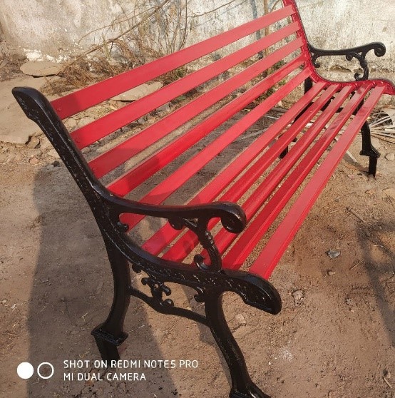 Garden Bench - Mild Steel, Polished Finish | Brown Color, Rust-proof, Powder Coated For Enhanced Durability