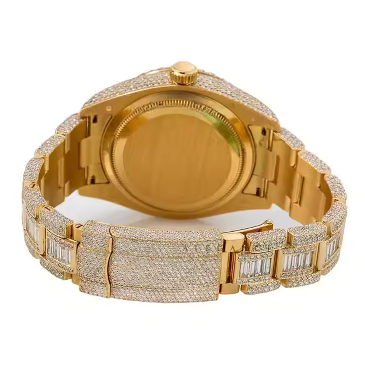 Antique Bezel Setting Vvs Clarity Moissanite Diamond Studded Wrist Watch For Men Fashion Jewelry Manufacturer Factory Price - Color: Yellow