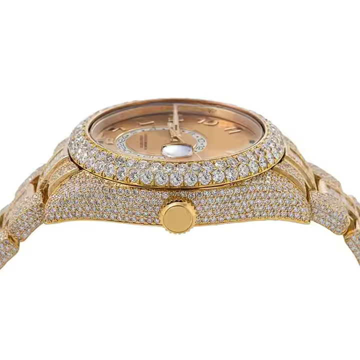 Antique Bezel Setting Vvs Clarity Moissanite Diamond Studded Wrist Watch For Men Fashion Jewelry Manufacturer Factory Price - Color: Yellow