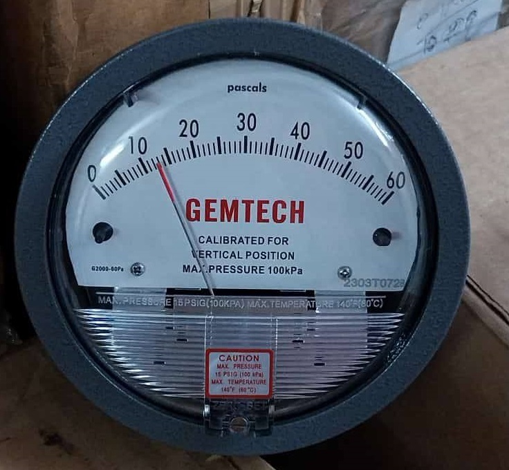 Gemtech Series G2000-60pa Differential Pressure Gauge Range 60 Pa - Accuracy: 2% (-Ha Model 1) Of Fs (3% (-Ha 1.5%) On -0