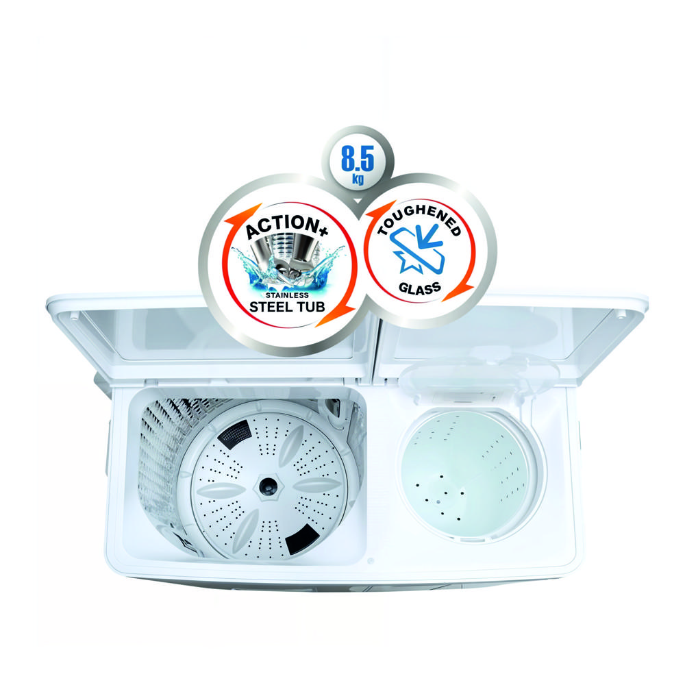 8.5 KG Semi-Automatic Washing Machine - Toughened Glass 