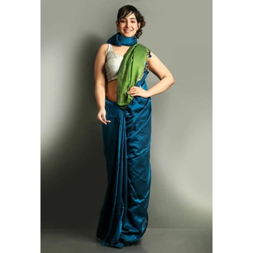 Dual Color Soft Cotton Hand Loom Saree With BP