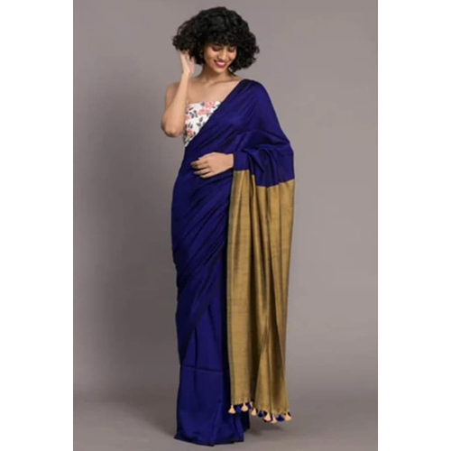 Dual Color Soft Cotton Hand Loom Saree With Bp - Color: Different Available