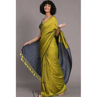 Dual Color Soft Cotton Hand Loom Saree With BP