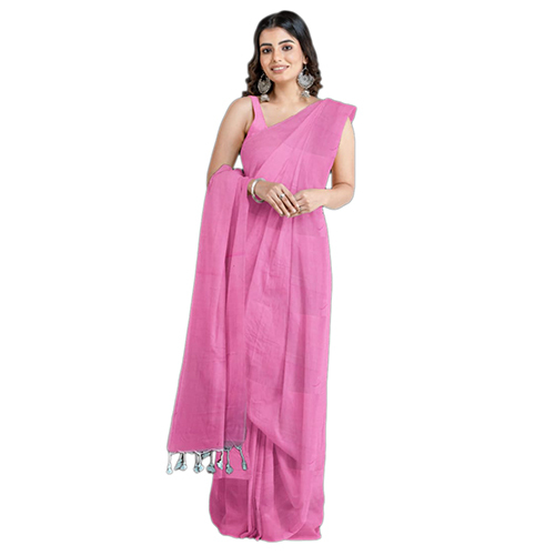 Plain Soft Cotton Hand Loom Saree With Blouse Piece