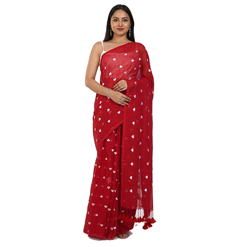 Mull Cotton 120 Count Love Motive Embroideries Saree