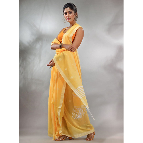 Yellow Jhilmil Cotton Saree  With BP