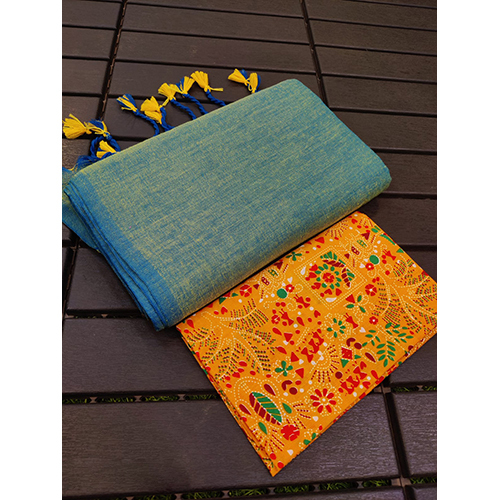 Beautiful Cotton Saree With Extra Bp And Pompom - Color: Different Available