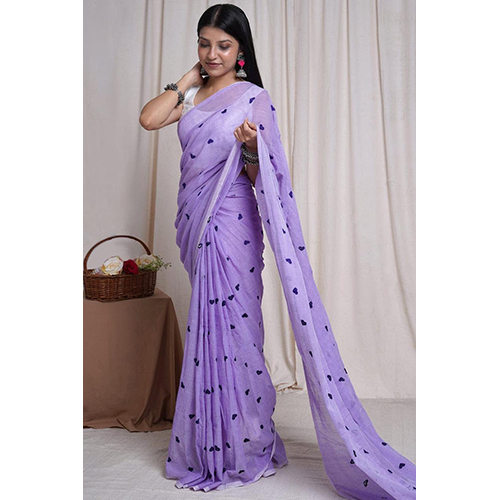 Pure Mull Cotton 120 Count Love Motive Embroideries Saree