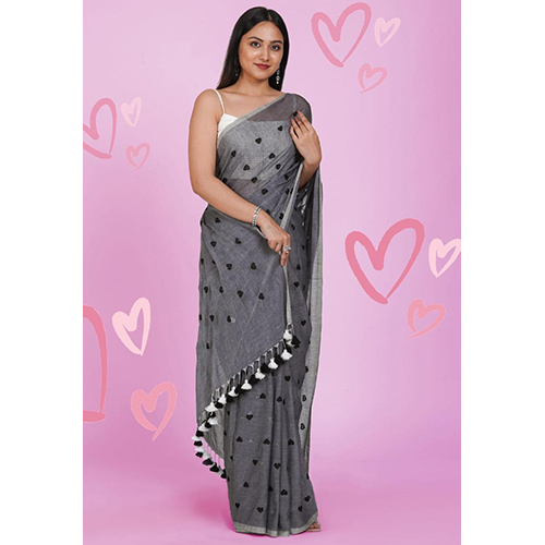 Green Pure Mull Cotton Embroideries Saree With 120 Count Love Motive