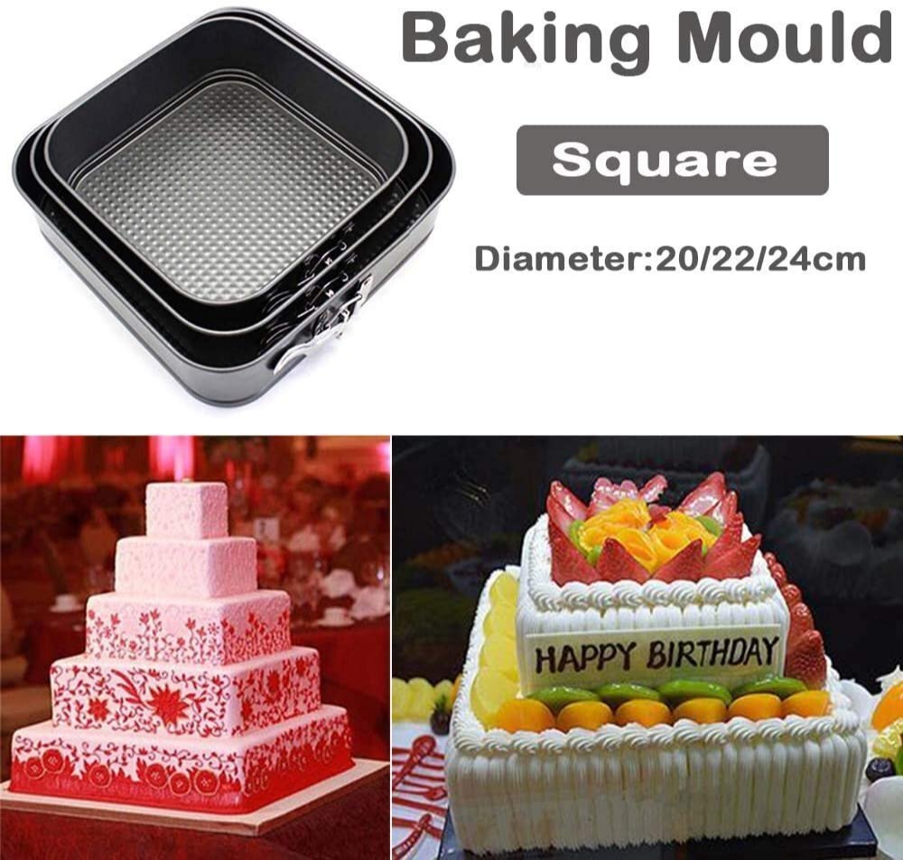 Square Cake Mould Set - Durable Plastic, 22cm, 24cm, 26cm | Ideal For Home Baking, Manual Installation For Versatile Cake Creation