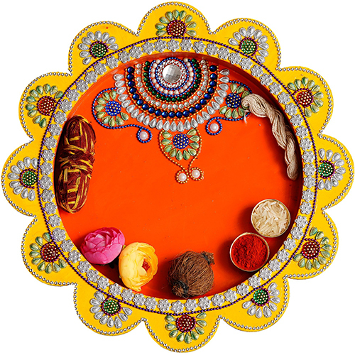 PT-Orange Handmade Pooja Thali