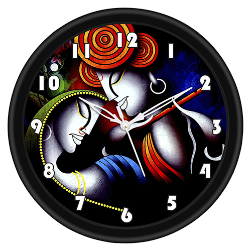 Radha Krishna Plastic Wall Clock - Color: Black