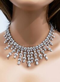 Lab Grown Diamond Fringe Statement Bridal Necklace - Color: Colorless