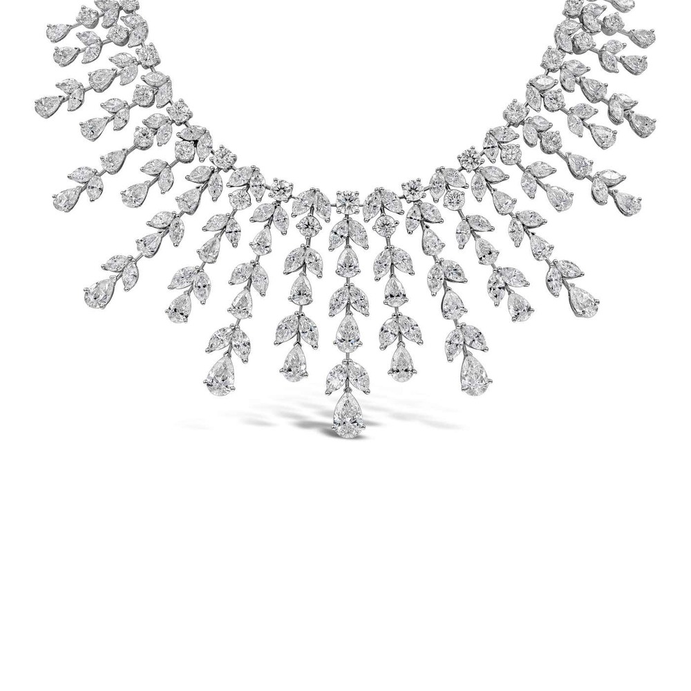 Lab Grown Diamond Fringe Statement Bridal Necklace - Color: Colorless