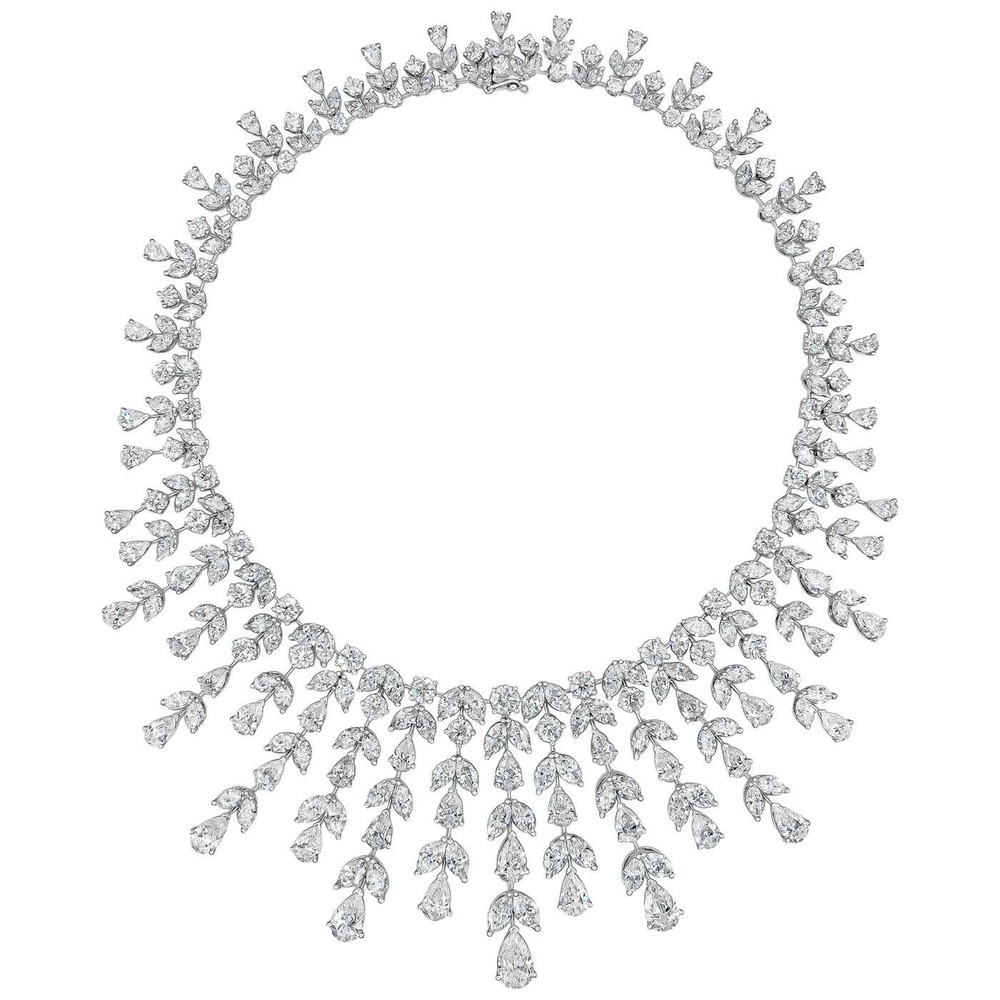 Lab Grown Diamond Fringe Statement Bridal Necklace - Color: Colorless
