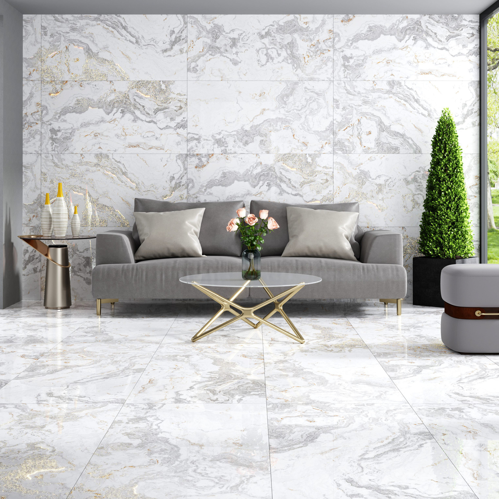 600 X 1200Mm 751 Golden Carving Plain Tiles - Color: Whites