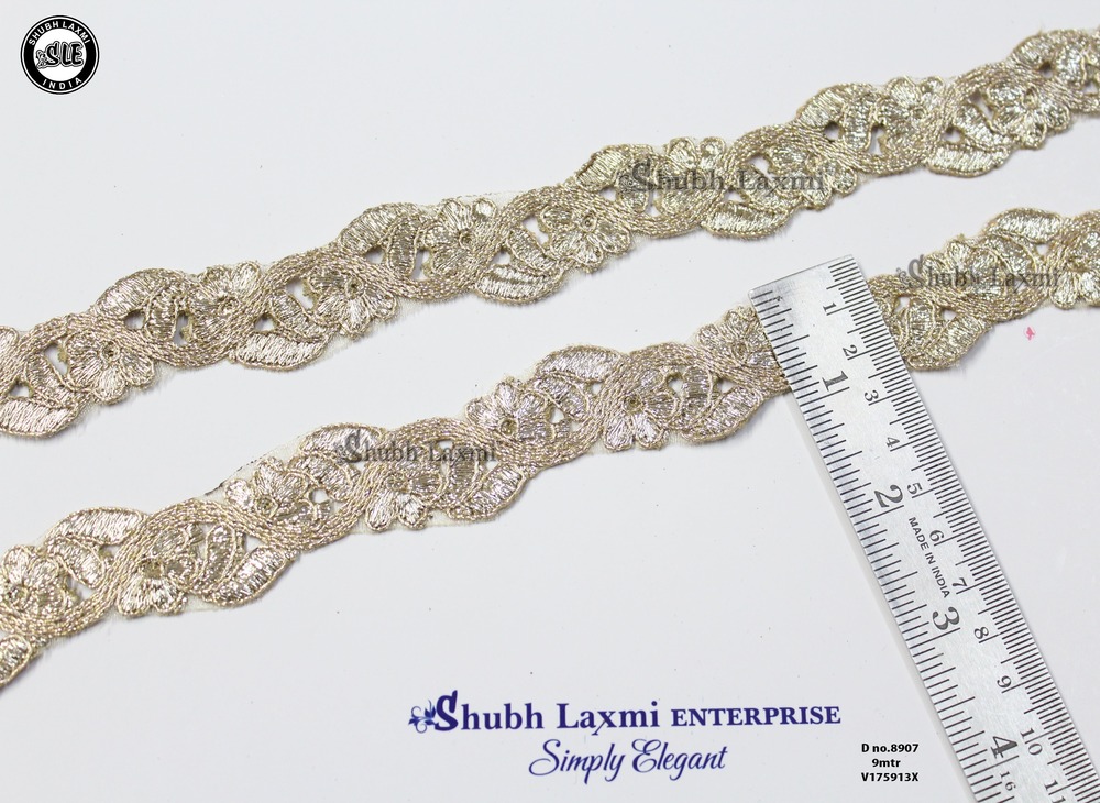 Golden Colour Embroidery With Trim Lace