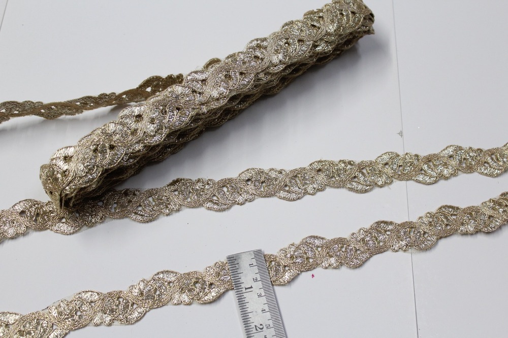 Golden Colour Embroidery With Trim Lace