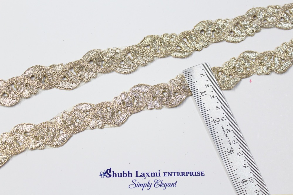 Golden Colour Embroidery With Trim Lace