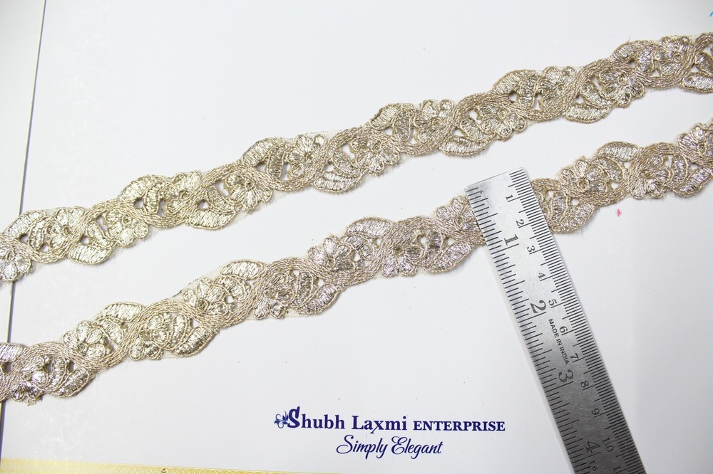 Golden Colour Embroidery With Trim Lace