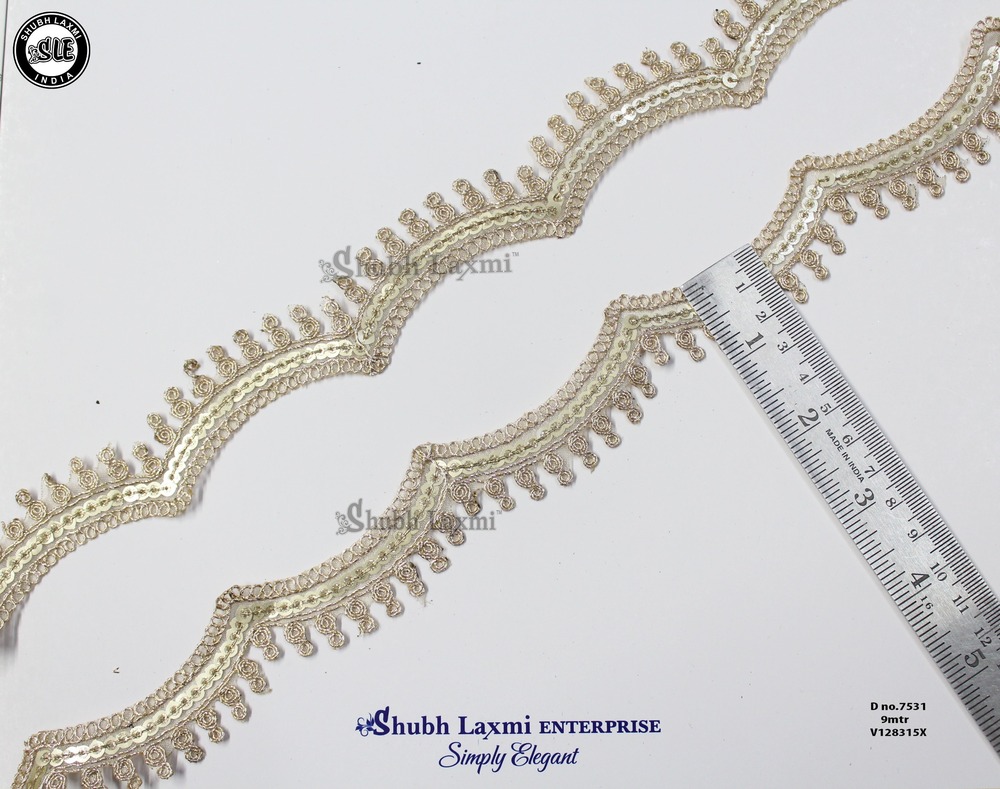 Golden Colour Zari Thread Cutwork Lace