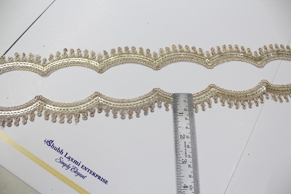 Golden Colour Zari Thread Cutwork Lace