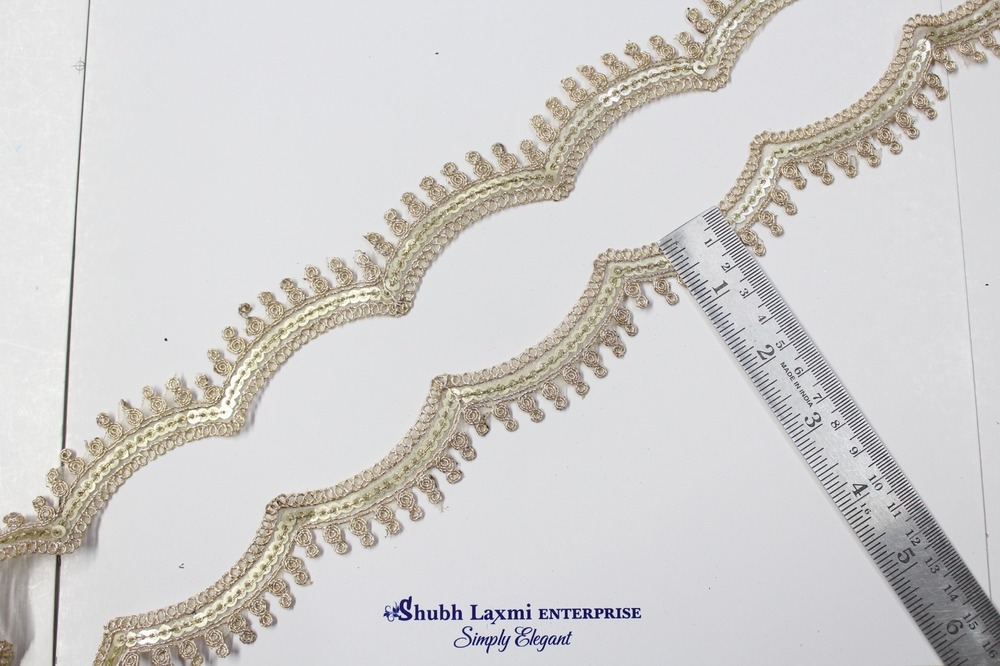 Golden Colour Zari Thread Cutwork Lace