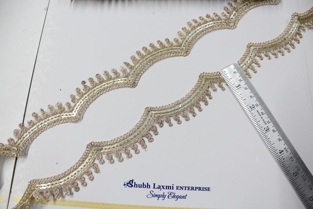 Golden Colour Zari Thread Cutwork Lace