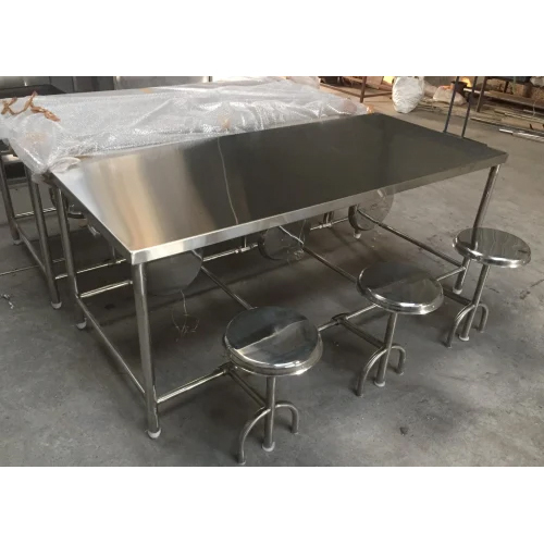 6 Seater Stainless Steel Dining Table - Color: Silver