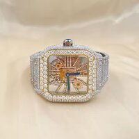 Arriving New Limited Skeleton Edition Luxury Iced Out Hip Hop Mens Wrist Watch With Original Moissanite Diamond In Vvs Clarity - Color: Yellow