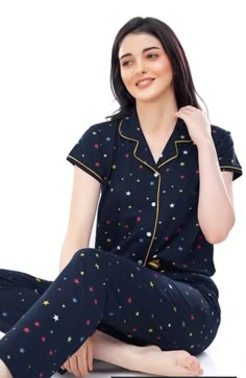 Women Cotton Night Dress - Color: Nevy Blue