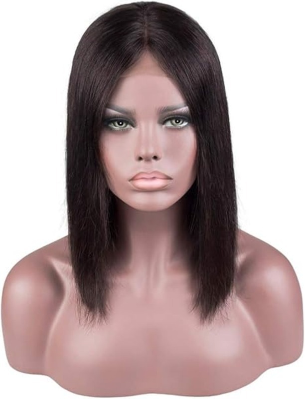 100% Virgin Human Hair Short Straight Lace Front Bob Wig ( 12 Inch )