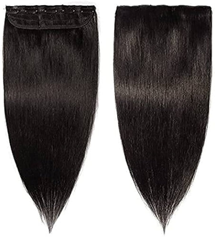 Premium Remy Hair  5 Clips Human Hair Extension for Women and Girls (Black, 18 Inch)
