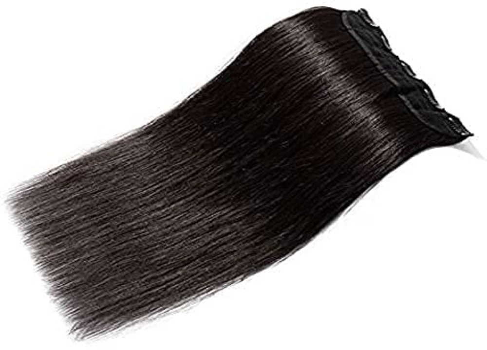Premium Remy Hair  5 Clips Human Hair Extension for Women and Girls (Black, 18 Inch)