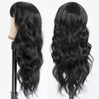 Natural Black Wigs with Full Bangs Long Body Wavy Hair Wig