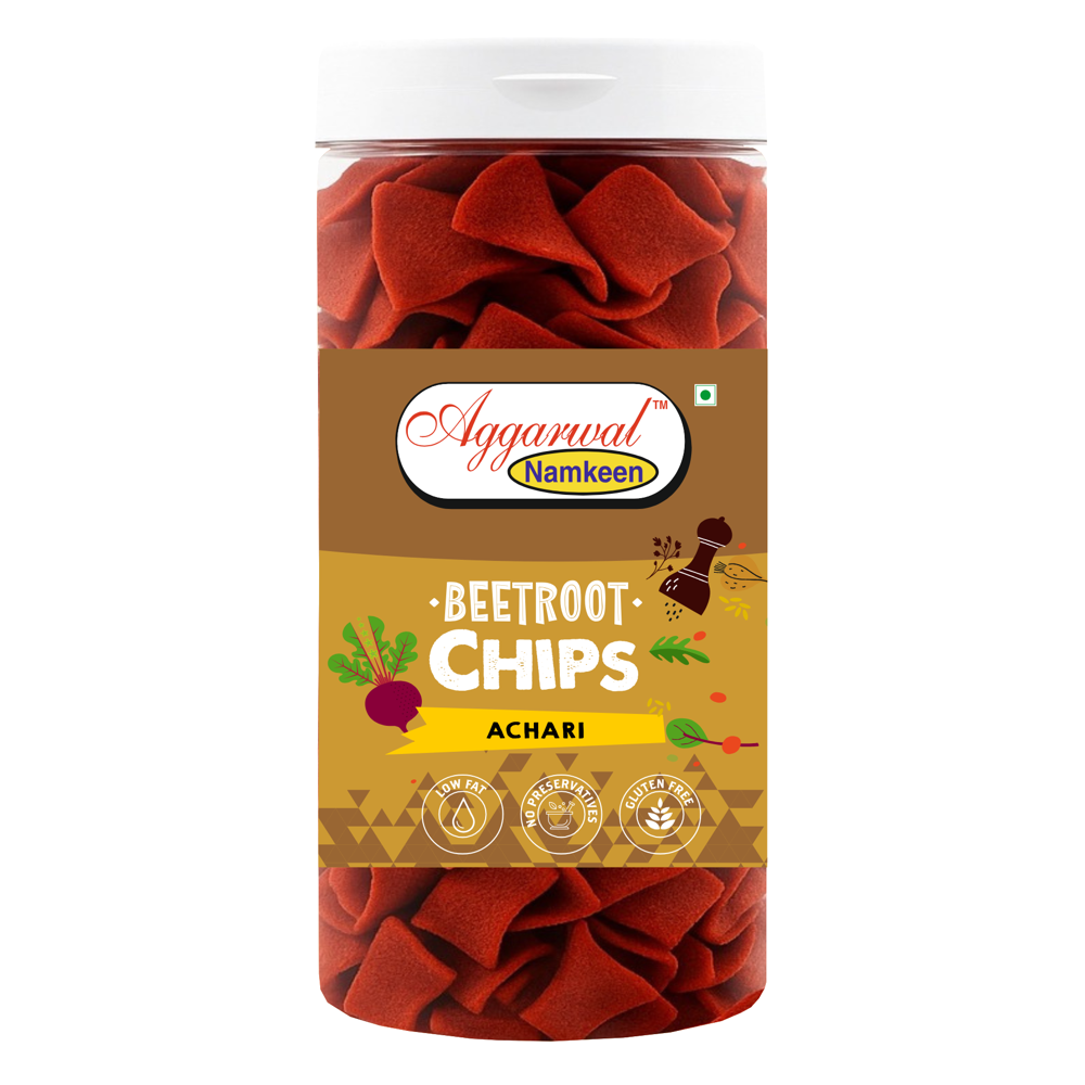 Beetroot Achari Chips - Vegan-Friendly Achari Snack, 6 Months Shelf Life , No Artificial Colors or Flavors in Sturdy Box Packaging