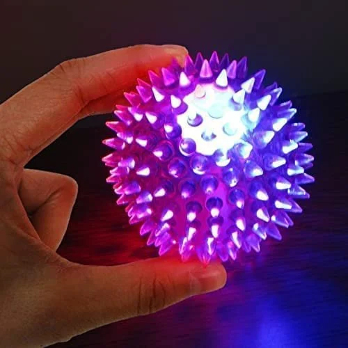 Light Up Squeaky Sound Spikey Rubber Ball Light - Color: Multicolor