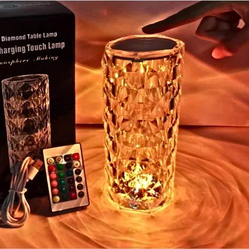 Acrylic Led Multi Colours Usb Rechargeable Remote With Touch Control Rose Diamond Table Night Lamp - Application: Indoor
