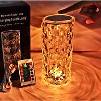 Acrylic Led Multi Colours Usb Rechargeable Remote With Touch Control Rose Diamond Table Night Lamp - Application: Indoor