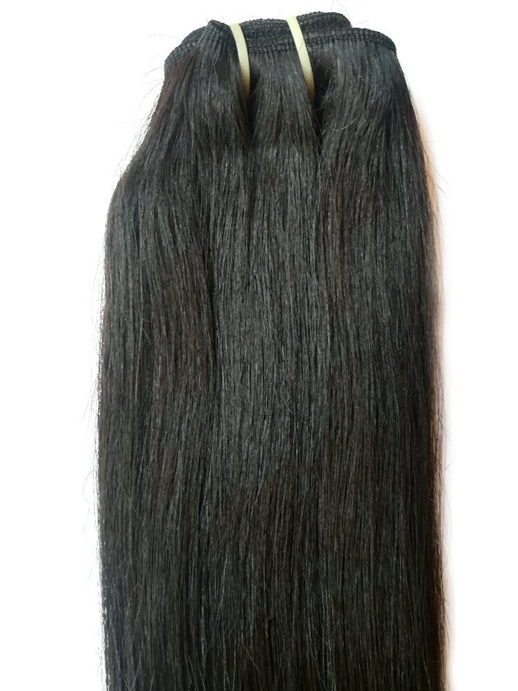 Natural Black Color Straight Weft Hair Bundle Temple Remy  Human Hair Extensions